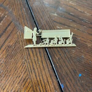 Vintage AJC Five Children Of the World Holding Hands Gold Tone Brooch